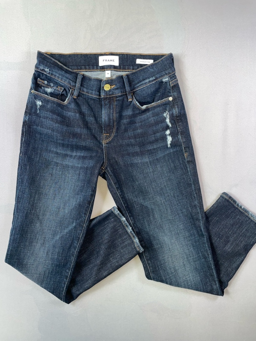 Frame Le Garçon Crop Dark Denim Slightly Distressed Jeans Size 26 - Picture 6 of 12